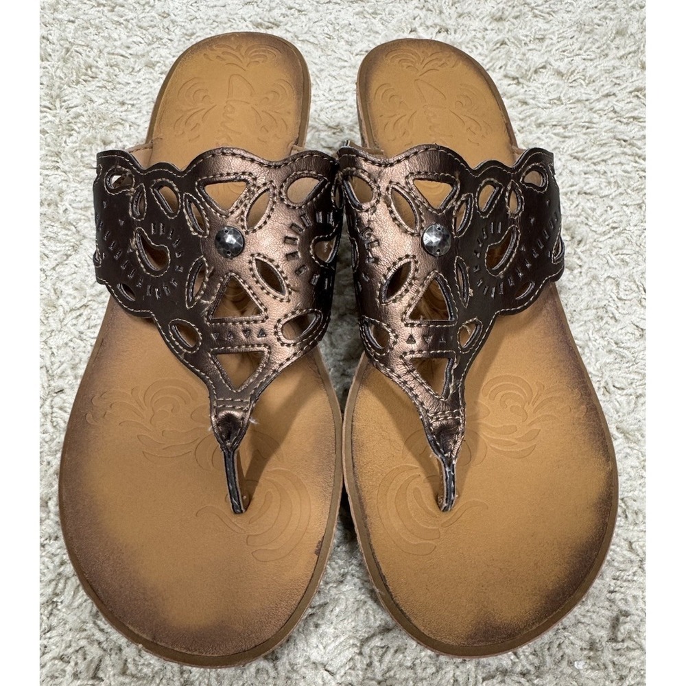 Clarks Mimmey Anne Laser Cut Cork Wedge Heel Toe Post Slip On Sandals Brown 8.5M